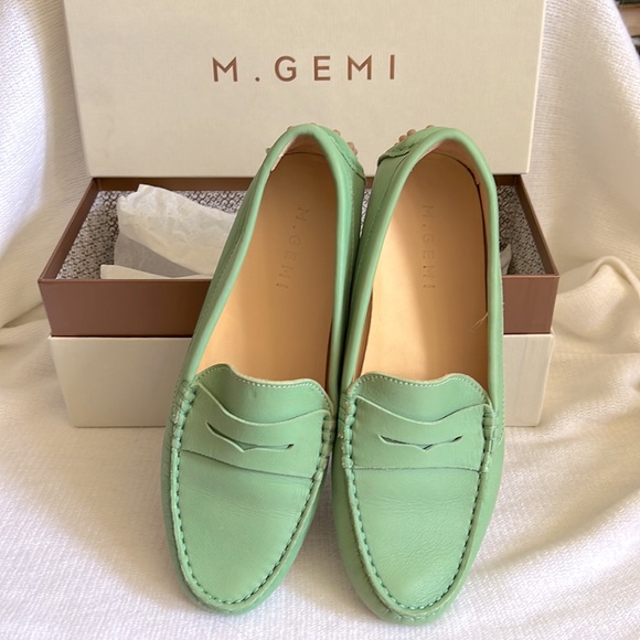 M. Gemi Shoes - M. Gemi Pastoso Mint Green Italian Leather Driving Mocassin - Size 7.5/EU 38